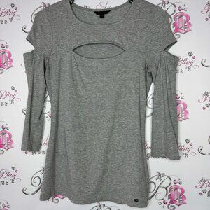 Guess top cut outs grey soft buttery metal logo emblem cutout front and arms